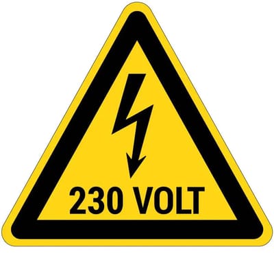 230 volt elektrische spanning waarschuwingsbord | gecoat dibond materiaal | 15 cm