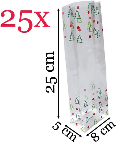 Prigta - Kerstverpakking / cellofaanzakjes - 25 stuks - 8x5x25 cm / kerst zakjes verpakking