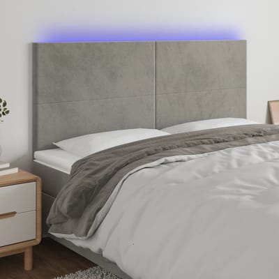 vidaXL - Hoofdbord - LED - 160x5x118/128 - cm - fluweel - lichtgrijs
