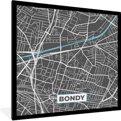 Fotolijst incl. Poster - Bondy - Frankrijk - Kaart - Stadskaart - Plattegrond - 40x40 cm - Posterlijst