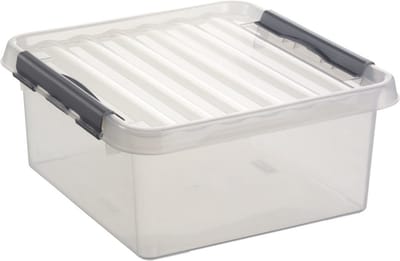 Sunware q-line opberg box - 3x stuks - 18 liter - 40 x 40 x 20 cm - kunststof - opslagbox - transparant/zilver