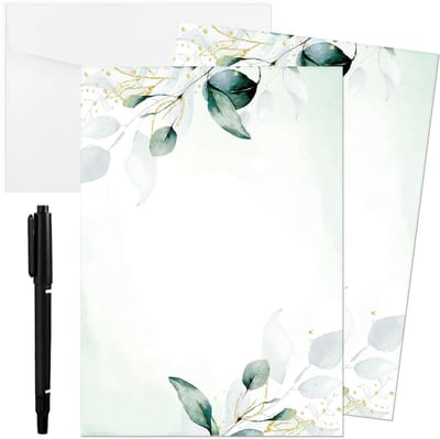 Dailygoods- Uitnodigingskaarten 20 stuks - Eucalyptusbladeren - Witte Enveloppen - Blanco Kaarten - Elegante Ontwerpen - 250 g Karton - Ansichtkaarten