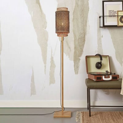 GOOD&MOJO Vloerlamp Bhutan - Bamboe/Zwart - 20x20x145cm - Bohemian - Staande lampen voor Woonkamer - Slaapkamer