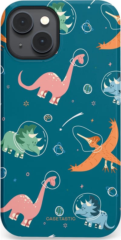 Casetastic hoesje geschikt voor Apple iPhone 14 Plus - MagSafe - Dubbellaagse bescherming - Ruimte raptors - Fashion Case - Petrol Perzik