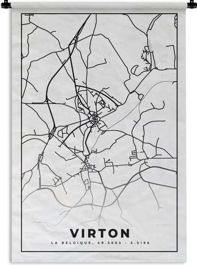 Wandkleed - Wanddoek - België – Virton – Stadskaart – Kaart – Zwart Wit – Plattegrond - 120x180 cm - Wandtapijt