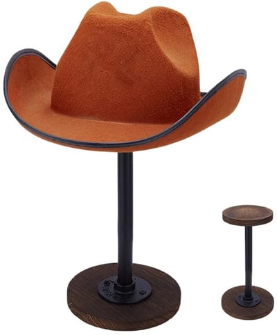Dailygoods- Hoedhouder Rustiek - Houten/Metaal Display Stand - Vintage Hoed Rack - Opslag Organizer - 26 cm Hoog - Geschikt voor Cowboy Hoed - Hoedstandaard