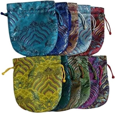 Zijden Brokaat Zakjes - Sieraden Tasjes - Opbergen Sieraden - Traditioneel Borduurwerk - 15x13 cm - Mix Kleuren