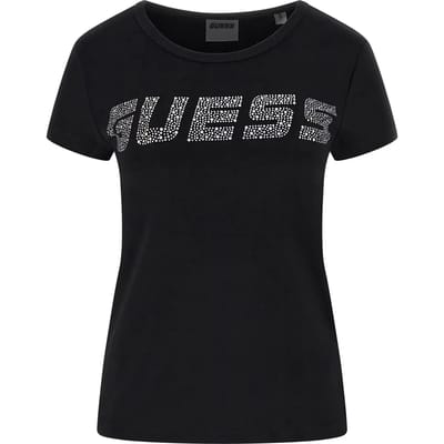 Rhinestone Guess Logo Tee Wo - Black Shirts