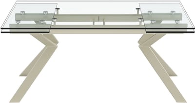 Vente-unique Uitschuifbare eettafel voor 6 tot 8 personen van gehard glas en beige metaal - Transparant - VELIKA