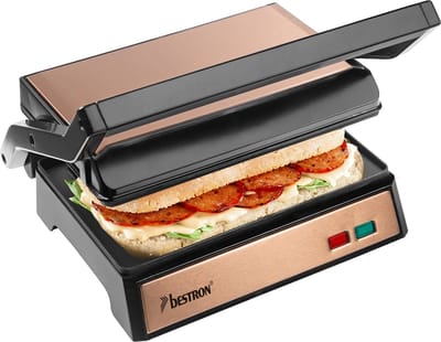 Bestron Contactgrill - APM124CO - 1000W - Tosti apparaat - 22,5x14cm bakoppervlak - Koper - 5 jaar garantie