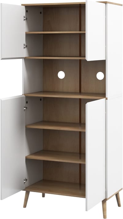 Keukendressoir, keukenkast, 2 kasten, met verstelbare plankhouders, middennis, 2 kabeldoorvoeringen, 80 x 40 x 178 cm, wit