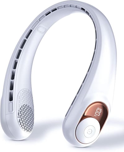 Halsventilator – Draagbare Nekventilator – 4000 mAh Oplaadbaar via USB-C – 3 Snelheden – LED Display – Fluisterstil – Ivoor
