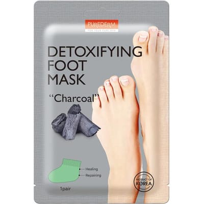 PUREDERM - Detoxifying Foot Mask ,,Charcoal'', 34g - Oczyszczająca maseczka do stóp z węglem