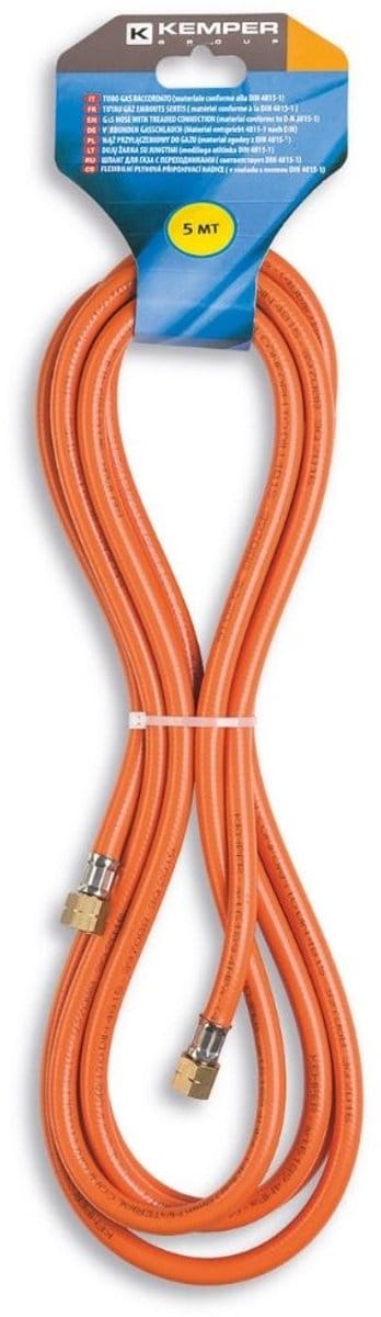 Gasslang 5 meter Professioneel – 3/8″ Links Koppelingen – DIN 4815 – Voor Gasbrander, Bitumenwerk, Dakreparatie