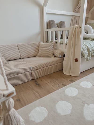 Mini Modulaire bank - Speelsofa- Rib velvet - Beige Comfort (inclusief 2 bolsters en 2 kussens)