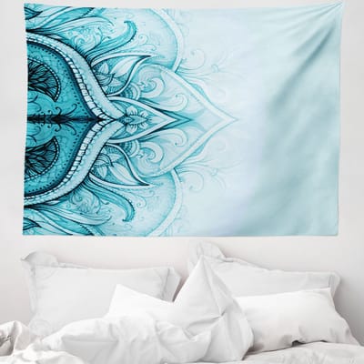 ABAKUHAUS Mandala Wandtapijt, Decoratief Kant Gemaakt van Zachte Microvezelstof, 150 x 110 cm, Aqua