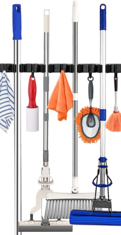 Luxe Bezemhouder - Opbergsysteem - Bezem ophangsysteem - Gereedschapshouder - Ophanghaken - Tuingereedschap - Gereedschap opbergen - Zwart
