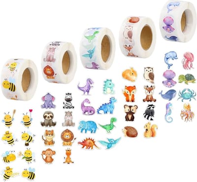 Motivatie Stickers voor Kinderen - 2500 Dieren Stickers, Zelfklevend, Waterproof, Perfect voor Beloningen en Creatieve Activiteiten