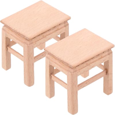 2 Stuks Miniatuur Houten Stoel voor Lage Kruk - Poppenmeubels Accessoires voor Miniatuurscènes, Creatief Speelgoed en Decoratie