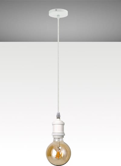 Trango 9000WL LED Retro Hanglamp in Wit mat incl. 1x E27 4 Watt LED Amber *VINTAGE* Gloeilamp 95mm Ø G95 2500K warm wit goudkleurige, industriële hanglamp incl. 110cm textielkabel & schroefring