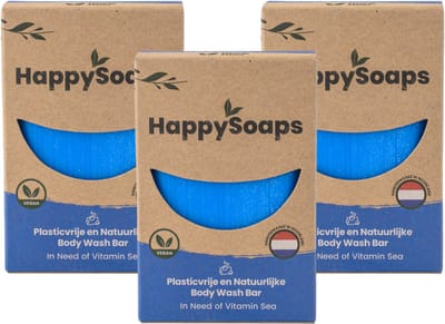 HappySoaps In Need of Vitamin Sea – 3x Body Wash Bar – Natuurlijke Doucheverzorging – Voordeelverpakking