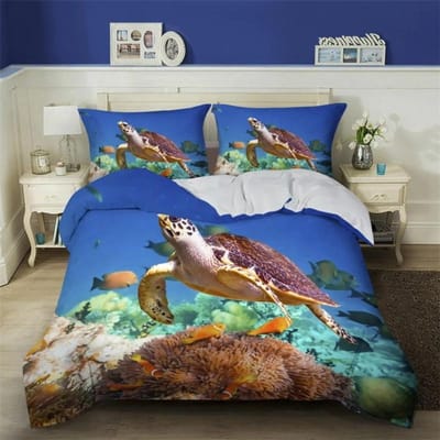 3D Zeeschildpad Beddengoed Set Oceaan Dekbedovertrek Set Teal Mediterrane Stijl Dekbedovertrek Queen King Twin Maat Slaapkamer Decoratie 200x200cm