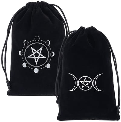 Dailygoody - Opbergzakken - Tarot Zakjes - Cadeautas voor Tarot en Sieraden - Zwart - Trekkoord - Pentagram en Maan - Geschikt voor Kristallen en Dobb...