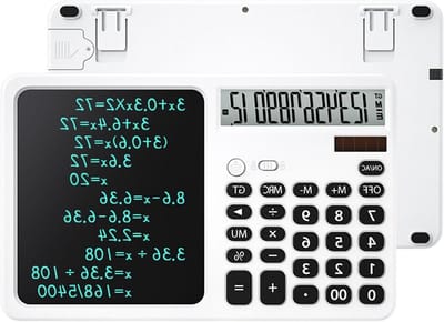 Rekenmachine Notitieblok - Zakelijke Calculator - Notities Maken - Geïntegreerde Schrijftablet - 12 Cijfers Groot Display - Wit