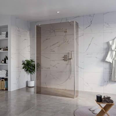 FugaFlow Eccelente Vetro Vrijstaande inloopdouche badkamer - 120x200cm - Rookglas - antikalk - 8mm veiligheidsglas - 2 zijwanden 40cm - met wandarmen en hoekprofielen - RVS geborsteld -
