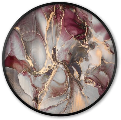 Poster in lijst Rond - Fotolijst 60x60 cm - Posters - Goud - Marmer - Paars - Ronde posterlijst zwart - Decoratie - Wanddecoratie woonkamer - Muurdecoratie slaapkamer