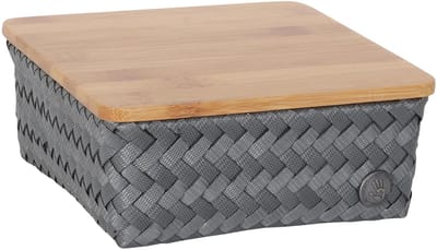 Opbergmand met deksel - Handgevlochten duurzame mand - Opberger - Woonkamer - Babykamer - Kinderkamer - Woonkamer - Handed By - Top Fit Square 18 - donkergrijs - dark grey