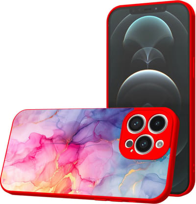 Smartphonica Telefoonhoesje Geschikt voor iPhone 12 Pro Max met Regenboog Marmer opdruk - TPU Back Cover Case Rainbow Marble Design - Rood geschikt voor iPhone 12 Pro Max