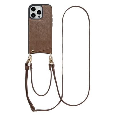 Selencia Hoesje - Geschikt voor Apple iPhone 16 Pro Max - Backcover met koord en pashouder - Mocha Brown