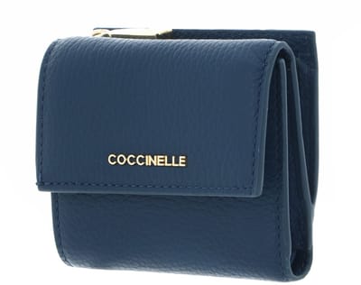 COCCINELLE Leren portemonnee Metallic Soft Wallet Grained Leather Deep Blue blauw