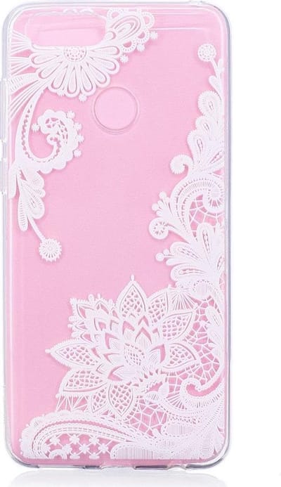 Shop4 - Honor 7X Hoesje - Zachte Back Case Witte Bloemen Transparant