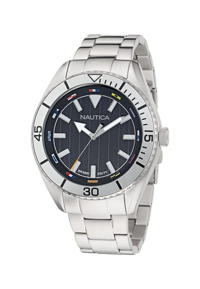Nautica Nct Windward Quartz Analoog Horloge Zilverkleurig En Zwart Material 100% Roestvrij Staal & 100% Acero Inoxidablearmband 44 mm NAPWWF503, NAPWWF504