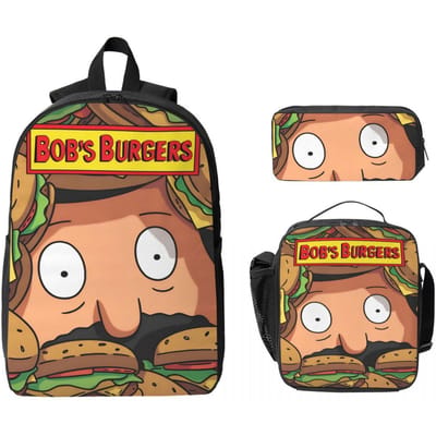 3 Stuks B-Bob Burgers Accessoires Rugzak Set voor Kinderen Etui Boekentassen Sets met Lunchbox Voor School Leerlingen Daypack beige