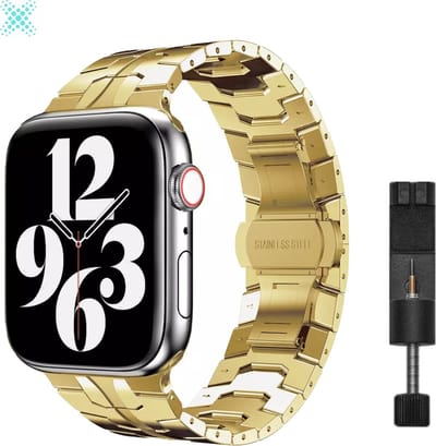 MY PROTECT - Luxe Metalen Iron Bandje - Geschikt Voor Apple Watch Bandje - Series 1/2/3/4/5/6/7/8/9/10/SE/Ultra - 44mm - 45mm - 46mm - 49mm - Goud