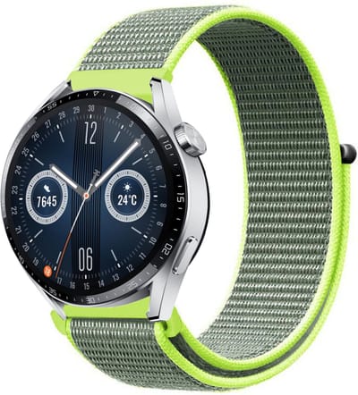 Strap-it Nylon smartwatch bandje - geschikt voor Huawei Watch GT / GT 2 / GT 3 / GT 3 Pro 46mm / GT 4 46mm / GT 5 (Pro) (46mm) / GT 4 46mm / GT 5 (Pro) (46mm) / GT 2 Pro / GT Runner / Watch 3 - Pro / Watch 4 (Pro) / Watch Ultimate - fluoriserend