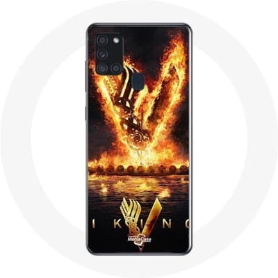 Coque - Vikings - Galaxy A21S - Logo V Epée de Feu - Noir - Protection Rigide noir