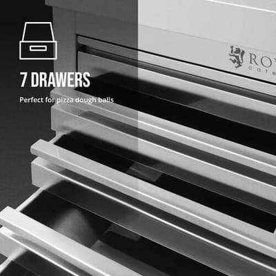 RVS keukenkast met lades - 50 x 70 cm - 185 kg - 7 lades voor pizzadeeg - met achteropstand - Royal Catering RCCD-7S