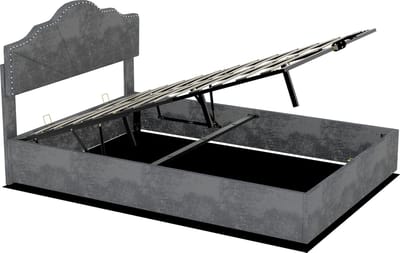 COVREO Gestoffeerd bedframe met opbergruimte – 140x200 cm – Tweepersoonsbed met lattenbodem – Geometrisch hoofdbord – Grijs - zonder matras