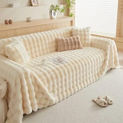 Verdikken Imitatie Konijnenvacht Pluche Sofa Antislip Zachte Sofa Handdoek Vuilbestendig Bankkussen voor Woonkamer Moderne Huisdecoratie 90X90CM