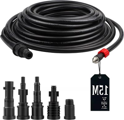 Hoge drukslang van 15 m voor leidingreiniging, 180 bar, 60 °C, inclusief 5 adapters voor drukreinigers, afvoerreiniger en slangenset