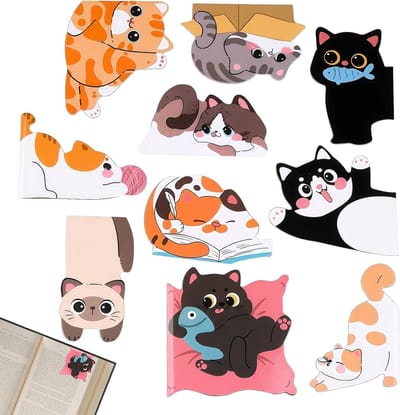 Schattige katten boekenleggers, 10 stuks magnetisch, perfect cadeau voor kattenliefhebbers, studenten en leraren