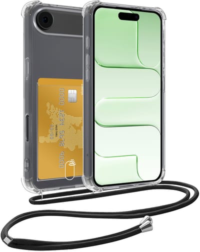 Hoes Geschikt voor iPhone Air Hoesje Pas Houder Shock Proof Case Hoes Met Koord - Hoesje Geschikt voor iPhone Air Hoes Met Telefoonkoord Pasjeshouder Cover - Transparant