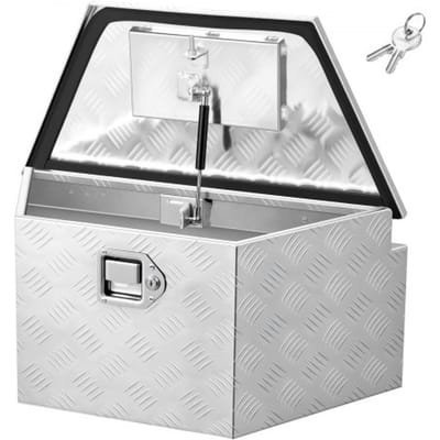 VEVOR Trekhaakbox voor Vrachtwagens, 1660 X 330 X 305 Mm, Gemaakt Van Aluminium, 50 Kg Draagvermogen, Gereedschapskist Met Slot en Sleutels, Aanhangerbox voor Laadbakken Van Pick-Ups, Campers, Suv'S en Terreinwagens, Zilverkleurig.