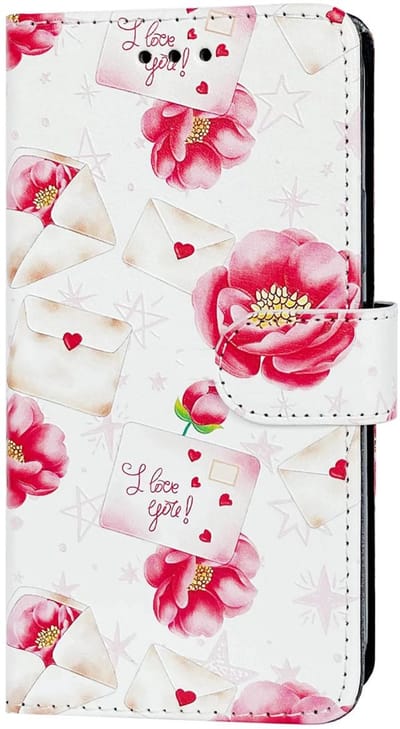 Multimedia & Accessoires Lederen Wallet Book Case Rode Bloemenprint – Wit - met Magnetische Sluiting geschikt voor Samsung Galaxy A26 5G - Portemonnee – Met Stand – Kaarthouder – Pasjes Houder – Magneet Sluiting – Bookcase