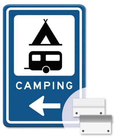 Bord Camping pijl links - Weerbestendig Aluminium - 40x60 cm - Bevestiging: Met muur-/ wandmontage beugels
