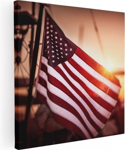 Artaza Canvas Schilderij Amerika - 30x30 cm - Klein - Wanddecoratie Zon - Muurdecoratie Vlag - Schilderijen Op Canvas Woonkamer